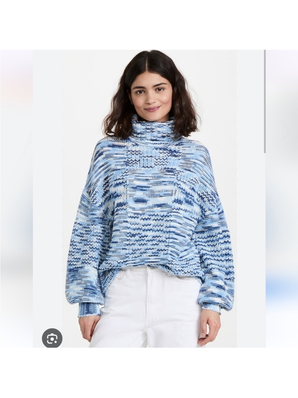 Staud Benny Blue Balloon Sleeves Turtleneck Sweater